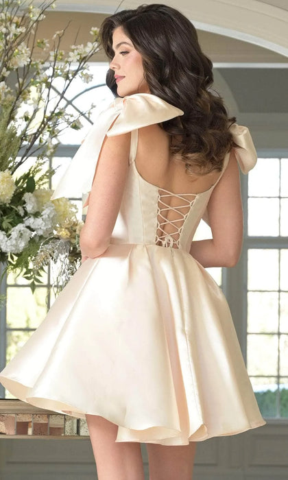 Cream Satin Mini Wedding or Reception Dress with Bow Sleeves