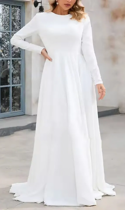 Plus Size Modest Religious Simple Crepe Satin Wedding Dress