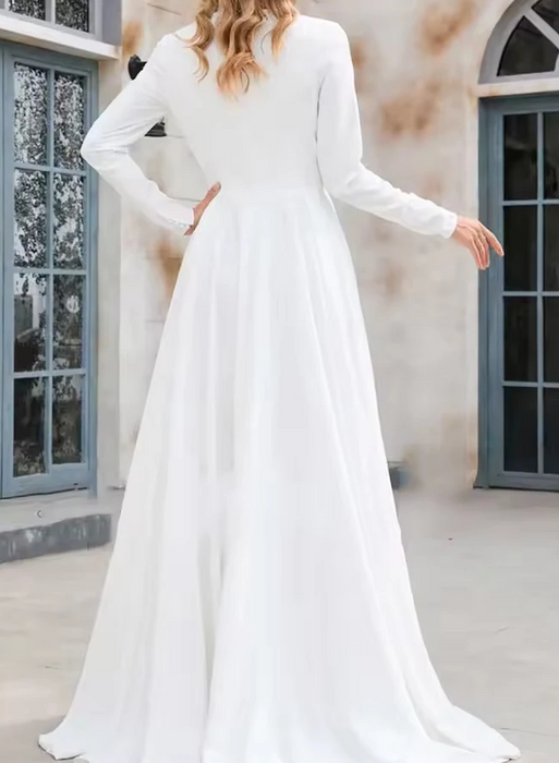 Plus Size Modest Religious Simple Crepe Satin Wedding Dress