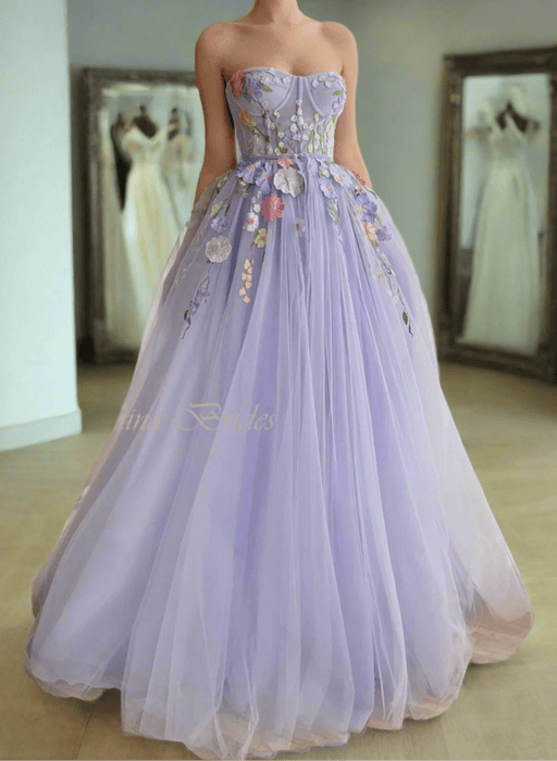 Lavender Lilac Boho Casual Garden Wedding or Party Dress with 3D Flowers - Lumina Brides