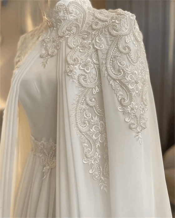 Lovely Ivory Cream Muslim Wedding Dress with Deluxe Applique - Lumina Brides