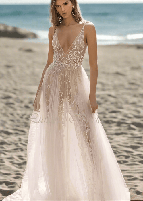 Minimalist Sexy Destination Beach Wedding Dress - Lumina Brides