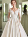 Modest Plain Ivory Cream Satin Ball Gown Wedding Dress with Pockets - Lumina Brides