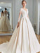 Modest Plain Ivory Cream Satin Ball Gown Wedding Dress with Pockets - Lumina Brides