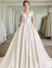 Modest Plain Ivory Cream Satin Ball Gown Wedding Dress with Pockets - Lumina Brides