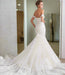 Off Shoulder Mermaid Style Ivory Wedding Dress with Fishtail Train - Lumina Brides