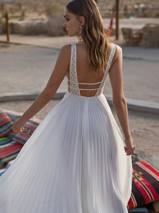 Open Back Beach Boho Hippie Wedding Dress with Crystal Lace - Lumina Brides