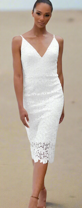 Beach Boho Crochet Lace Tea Length 3/4 Sheath Wedding Dress